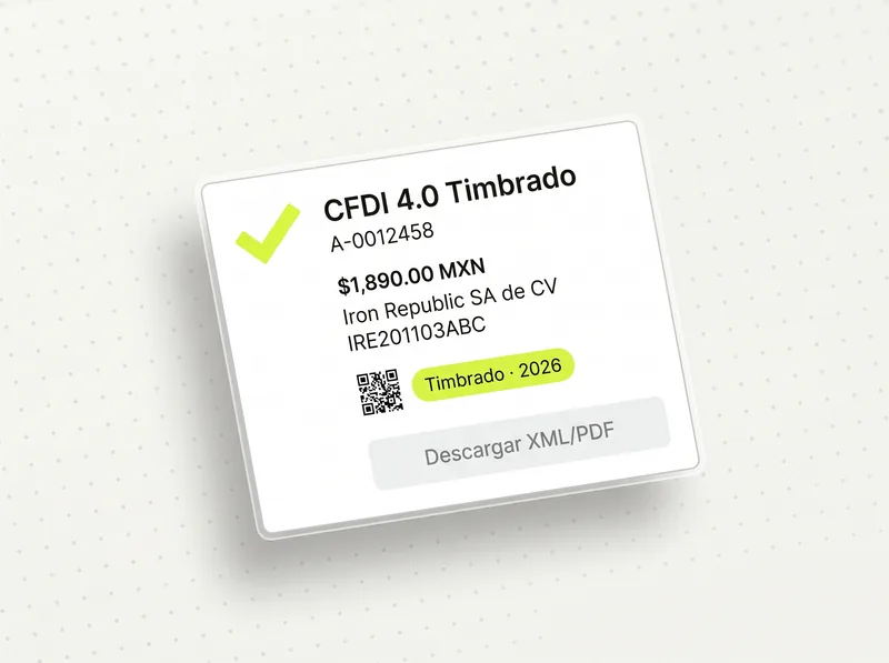 Mockup de comprobante CFDI 4.0 timbrado en GoGym